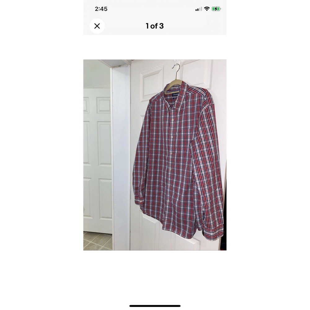 Ralph Lauren Chaps Men‎ Stretch Easy Care Red & Blue Plaid Button Down 2XLT D1